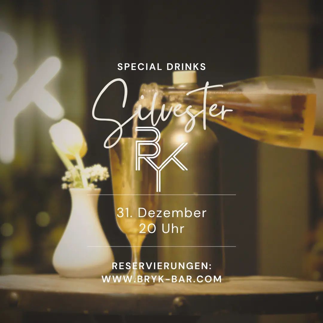 Das Jahr neigt sich dem Ende zu, und wir laden euch herzlich ein, mit uns einen geschmackvollen  Silvestercountdown in der BRYK BAR zu genießen! 
 | 31. Dezember 2023 | 
 | Ab 20.00 Uhr | 
Wir haben spezielle Silvester-Kreationen vorbereitet, um euren Geschmackssinn zu verzaubern.
Lasst uns gemeinsam das alte Jahr verabschieden und entspannt ins Neue Jahr starten! Wir empfehlen noch schnell zu reservieren.
Wir freuen uns auf euch – kommt vorbei und feiert mit uns den kleinen Silvesterzauber in der BRYK BAR. 
Cheers, eure BRYK BAR! 
☆ 
The year is coming to an end and we invite you to enjoy the New Year's Eve countdown with us at BRYK BAR!
 |  December 31, 2023 |
 |  From 8 p.m. |
We have prepared special New Year's Eve creations to enchant your sense of taste.
Let's say goodbye to the old year together and start the new year relaxed! We recommend making a reservation quickly.
We look forward to seeing you – come by and celebrate the tasty New Year’s Eve magic with us in the BRYK BAR.
 Cheers, your BRYK BAR!
 ☆
#newyearseve 
#silvester 
#cocktailbar 
#brykbar 
#finedrinking 
#prenzlauerberg 
#cocktails 
#barberlin 
#gutenrutsch 
#weareopen 
#fireplace 
#reservation 
#2024 
#cheers